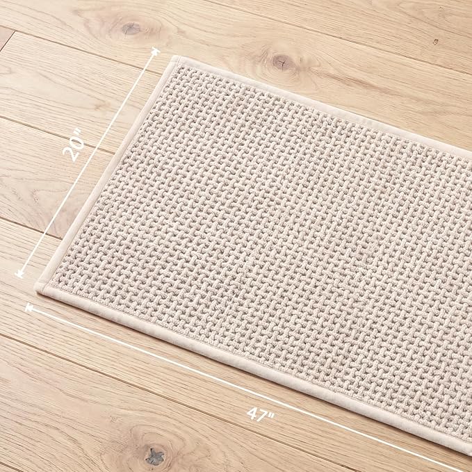 Bathroom Rugs Non Slip Washable, Super Absorbent Thin Bath Mat for Small Quick Dry Low Pile Bathroom Rug, (Khaki, 47″x20″)