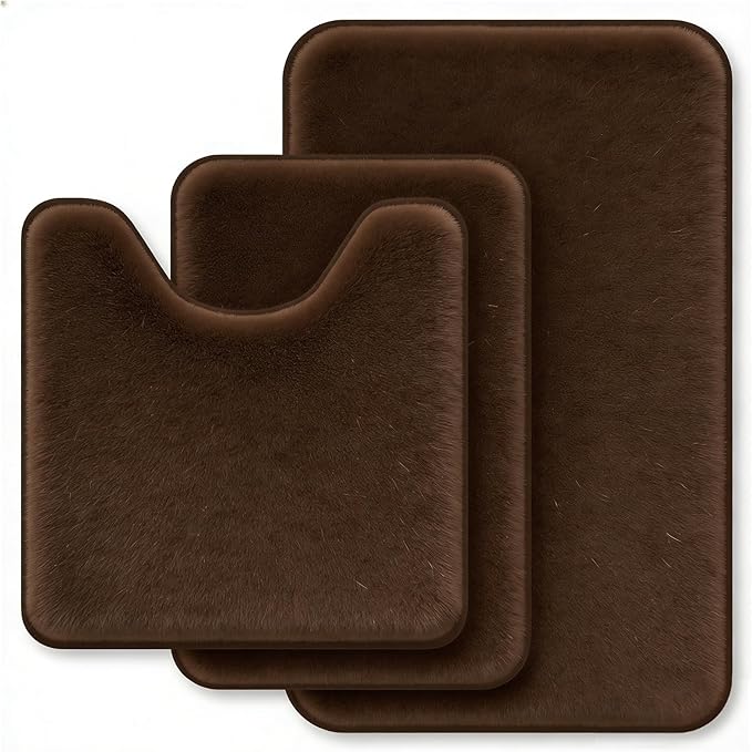 RUN HELIX Bathroom Rugs Sets 3 Piece, Soft Absorbent Memory Foam Bath Mats Set, Dry Fast Bath Mat, Machine Washable Bath Rug Set for Bathroom （Chocolate）