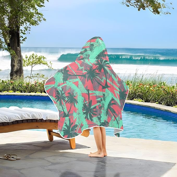 susiyo Kids Hooded Bath Towel Palms Grunge Beach Towel for Kids 23.5 x 50 Inch Microfiber Soft Absorbent Quick Dry Bath Swim Pool Towel Wrap Poncho Bathrobe with Hood for Kids Toddler