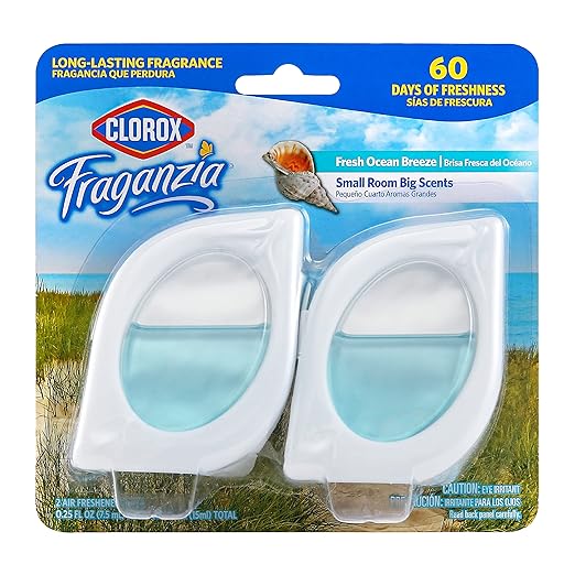 Clorox Fraganzia Small Rooms Air Freshener, Fresh Ocean Breeze - Peel & Place, No-Plug, Battery-Free for Closets, Laundry Room, Entry Way, Bathroom, Locker, 0.25 Fl Oz Each, 2 Count