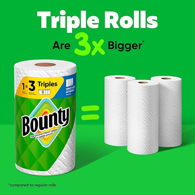 Bounty Select-A-Size Paper Towels, White, 6 Triple Rolls = 18 Regular Rolls (3 Packs of 2)
