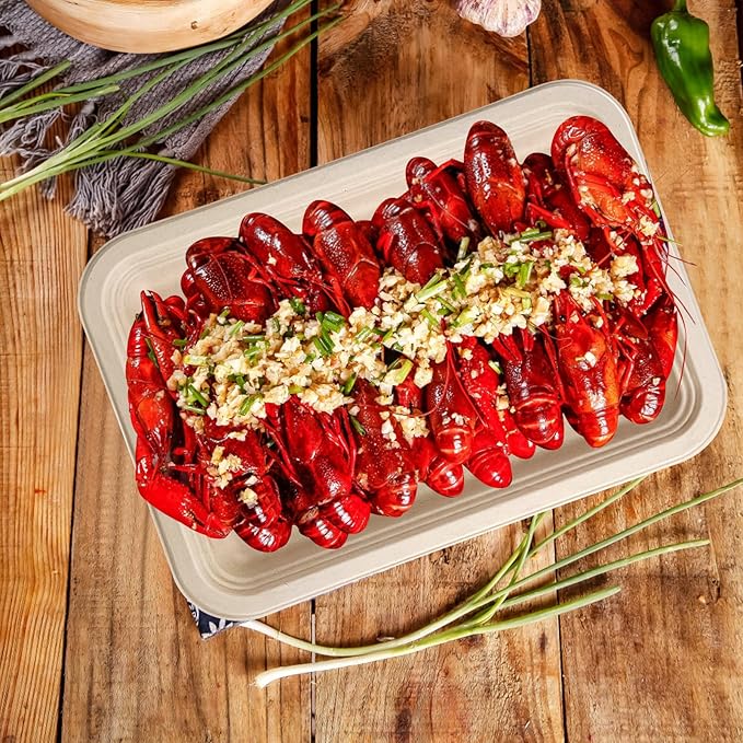 10 Pack Disposable Crawfish Trays,14 Inch Food Trays Heavy-Duty Large Paper Platter Plates, Compostable Sugarcane Platters Serving Crawfish, Lobster, Crab, BBQ at Party