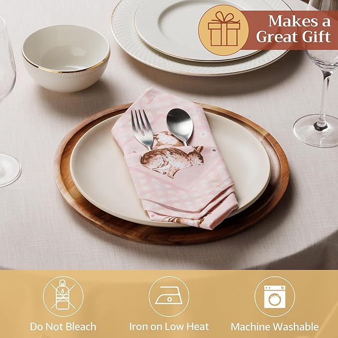 Maison d' Hermine 100% Cotton Cloth Napkins Set of 4 Everyday Reusable Square Napkins Cloth Washable Dinner Party Wedding Restaurant Hotel Kitchen Spring Summer (Easter, 18" x 18")