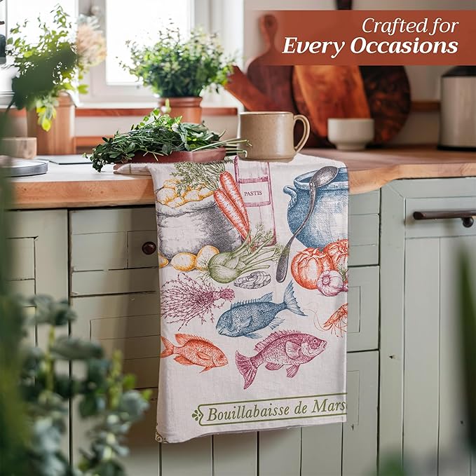 Maison d' Hermine Kitchen Towels Set of 3 100% Cotton 27.50" x 20" Reusable Cloth Tea Dish Towels Absorbent with Hanging Loop for Kitchen Farmhouse Hotel Spring Summer - Gastronomie