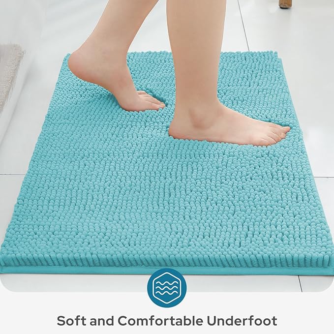 BYSURE Aqua Blue Bathroom Rugs Sets 3 Piece Non Slip Extra Absorbent Plush Chenille Soft Washable Bath Mats