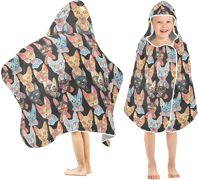 Kid Beach Towel Aesthetic Devon Rex Cats Black Boys Hooded Beach Towel Absorbent Bath Towels with Hood