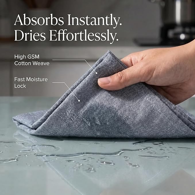 Urban Villa Kitchen Towels Premium Quality 100% Cotton Solid Kitchen Towels Set of 6 Ultra Soft Size 20X30 Inches Chambray Black/White Color Kitchen Towel Highly Absorbent Kitchen Towels
