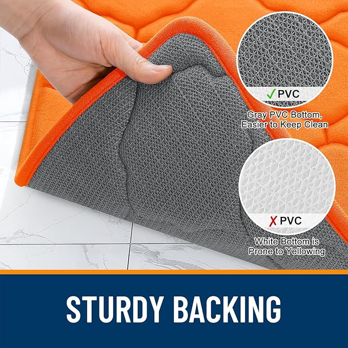 OLANLY Memory Foam Bath Mat Rug 44x24, Ultra Soft and Absorbent Bathroom Rugs, Non-Slip, Comfortable, Machine Washable Bath Carpet for Bathroom Floor, Tub, Shower and Home Decor Accessories, Orange
