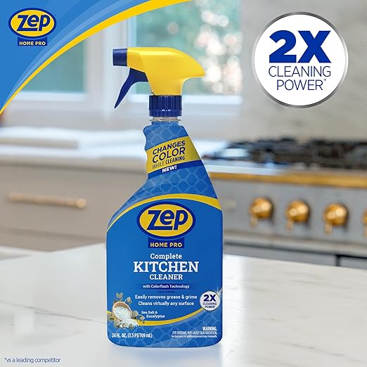 Zep Home Pro Complete Kitchen Cleaner with Color Flash Technology - 24 oz (Pack of 1) - R55206 - Patent Pending Formula Changes Color From Blue to White as it Cleans Away Grease