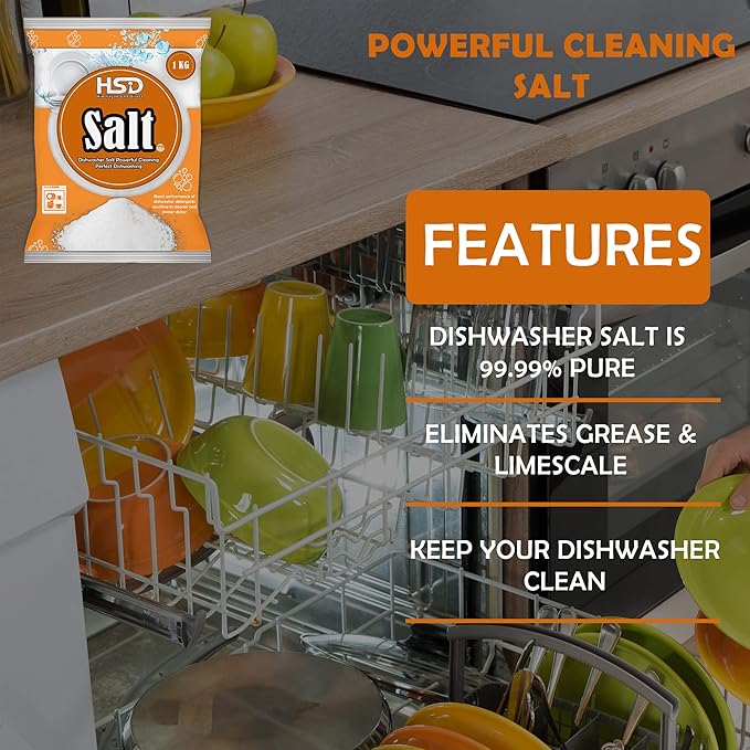 1kg Dishwasher Salt, Powerful Cleaning Dishwasher Salt, softener salt, Best For Laundry Kitchen Dish Washing, Compatible to All Water Softner Machines, Premium Food Grade 100% Genuine British Salt (4)