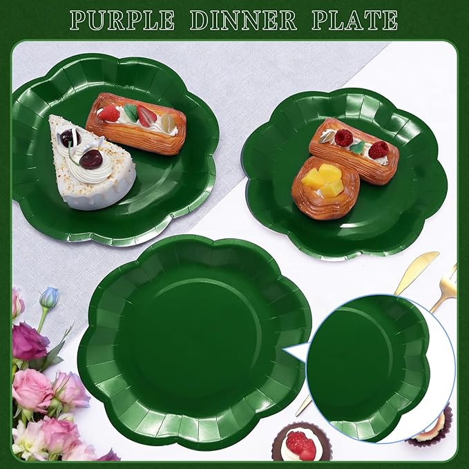 Green Plates Party Supplies,9 inch Green Paper Plates Disposable Scalloped for Birthday Cake Plate Baby Shower Dinner Wedding Dessert Party