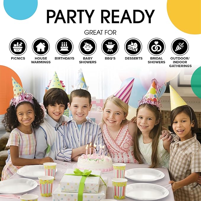 Exquisite 9 Inch White Plastic Dinner Plates - 50 Count Heavy Duty Disposable Set for Parties