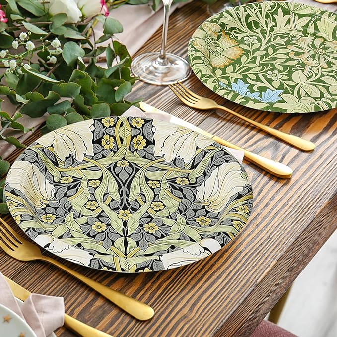 60 Pcs Vintage Wildflower Paper Plates Disposable Plates 9 Inch Green Blue Floral Decorative Dessert Plate for Spring Party Tableware Supplies Table Decor, 6 Designs
