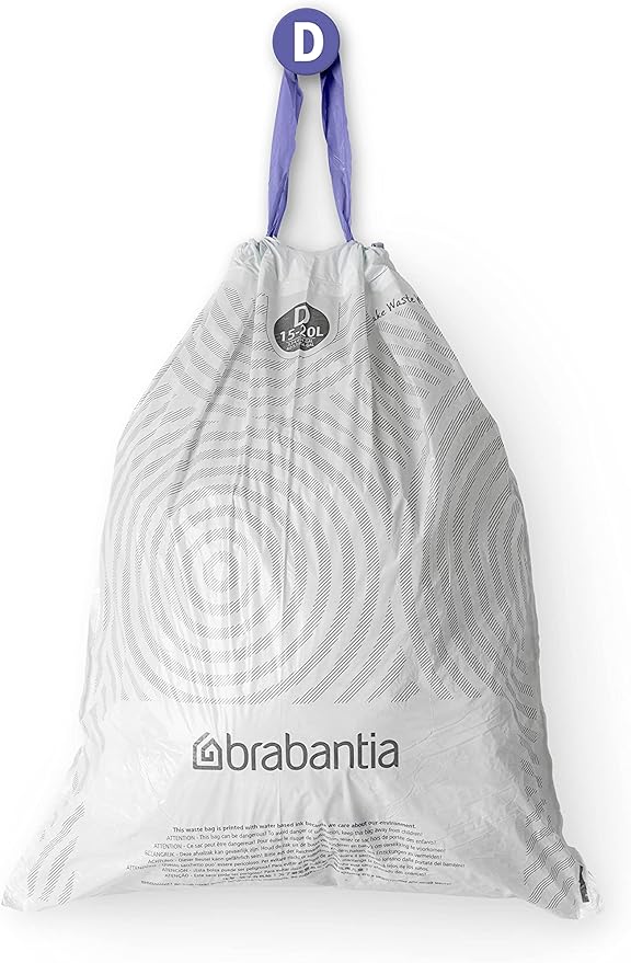 Brabantia PerfectFit Trash Bags (Size D/0.5-0.8 Gal) Thick Plastic Trash Can Liners with Drawstring Handles (120 Bags)