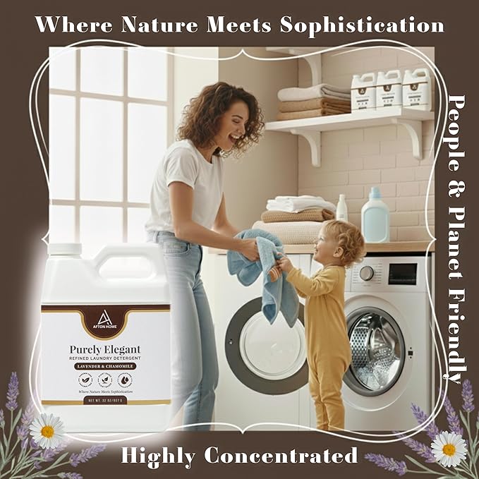 Elegant Luxury Plant-Based Laundry Detergent Lavender & Chamomile Scent, 64oz by Purely Elegant, Biodegradable, Bulk, Sensitive Skin Safe, Paraben Free, Highly Concentrated, HE Eco Family Size
