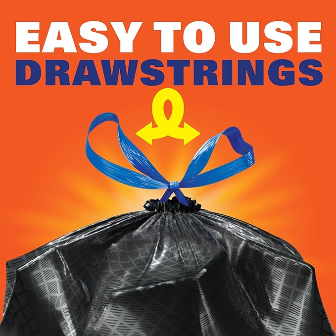Hefty Ultra Strong 30 Gallon Trash Bags, Large Size, Multipurpose, Break Resistant Drawstring Closure, Resists Leaks, Punctures, and Tears, Black, Fabuloso Lemon Scent, 50 Bags (Pack of 3)