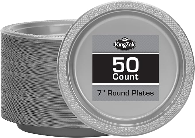 Hanna K. Signature Silver Solid Color Premium Heavy Weight Plastic Appetizer Plate (7") 50 Count - Elegant & Durable, Perfect for Parties, Weddings & Everyday Use