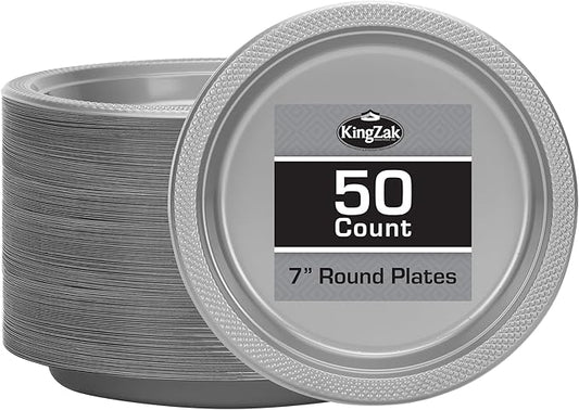 Hanna K. Signature Silver Solid Color Premium Heavy Weight Plastic Appetizer Plate (7") 50 Count - Elegant & Durable, Perfect for Parties, Weddings & Everyday Use