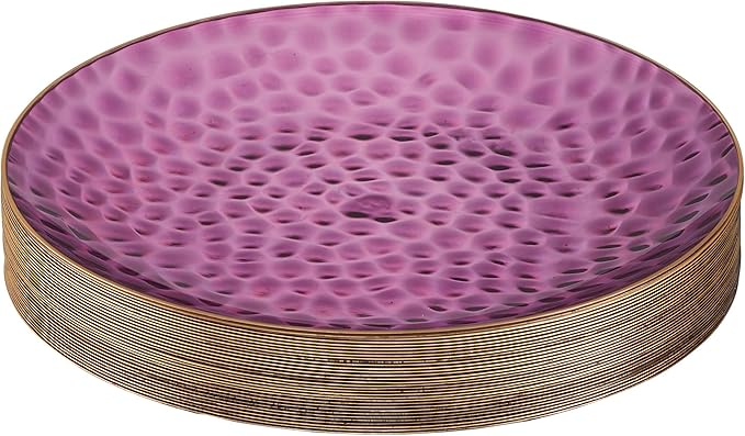 PLASTICPRO 30 Pack Hammered Plastic Plates Heavyweight Disposable Elegant Translucent Purple Hammered Platsic Party Dishes with Gold Rim (Hamered Purple With Gold Rim, 10'' INCH PLATES)