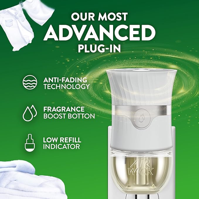 Air Wick Plug in Scented Oil Refill, 10ct, Fresh Linen, Air Freshener, Essential Oils, Eco Friendly Pack