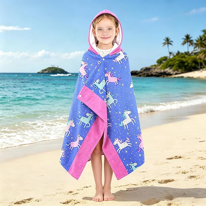 Hooded Towels for Kids - Superfine Fiber Unicorn Toddler Hood Bath Towels Beach Hooded Poncho Absorbent Pool Toddler Swim Bath Wrap for Boys & Girls 3-10 Years Beach Essentials, 60*35 inches