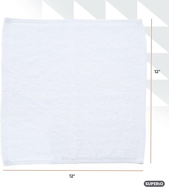 Superio Terry Cloth Rags White Washcloths 100% Cotton 12" Cleaning Cloths, Kitchen Towels, Facial Washcloth, Spa Cloths, Hand Towel, Small Lint Free Rags for Multi-Purposes, 72 Pack