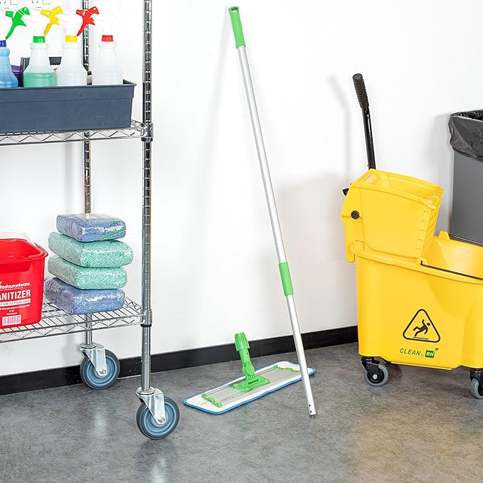 Restaurantware-HANDLE ONLY: Clean Tek Professional 60 Mop Handle, 1 Telescopic Mop Stick - Frame And Pads Sold Separately, Extends Up To 60 Inches, Green Aluminum Adjustable