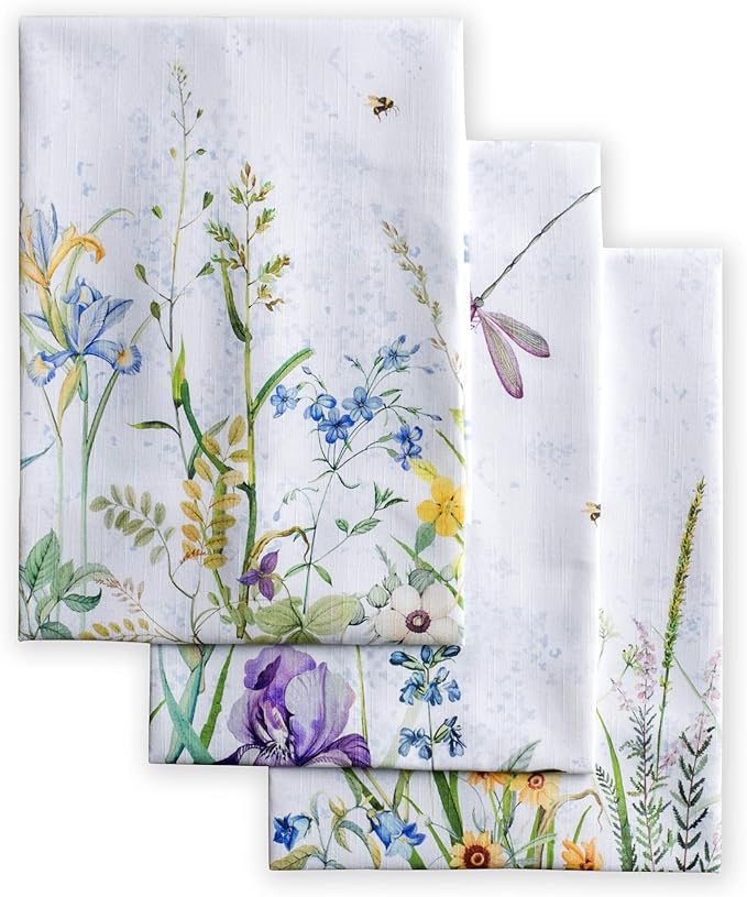 Maison d' Hermine Kitchen Towels Set of 3 100% Cotton 27.50" x 20" Reusable Cloth Tea Dish Towels Absorbent with Hanging Loop for Kitchen Farmhouse Hotel Spring Summer - Fleurs De Mai