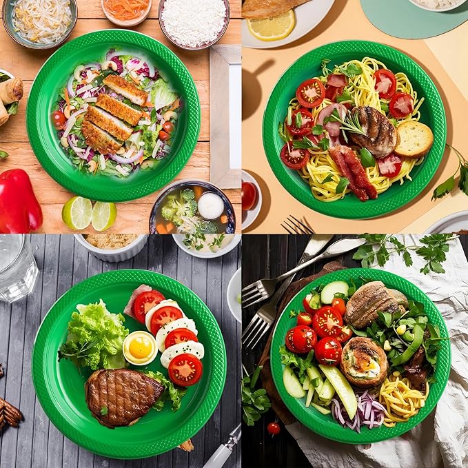 40 Pcs Green Plastic Plates for Graduation Party, Green Disposable Plates Heavy Duty, 20-9" and 20-7" Green Plates for Birthday Soccer Party