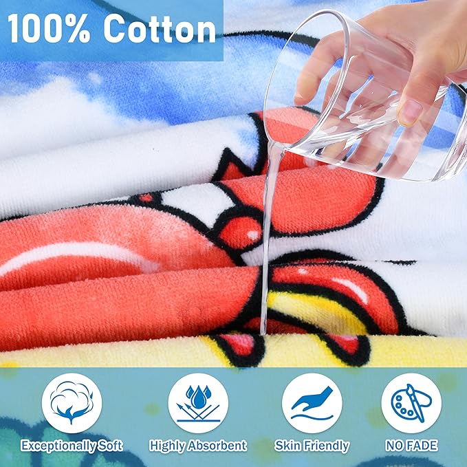 Tirrinia Kids Hooded Beach Towel, Toddler Hooded Bath Towel & Poncho Towel Super Absorbent, Wearable Swim Towel for Kids 3-6 Years Boys Girls at Bath Pool Beach, Birthday Gifts, Crab