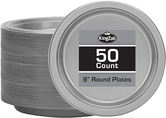 Silver Solid Color Premium Heavy Weight Plastic Dinner Plate (9") 50 Count - Premium Plastic, Elegant & Durable, Perfect for Events
