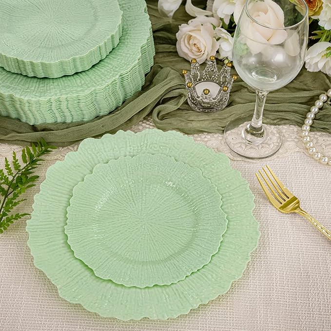 DaYammi 60 PCS Green Plastic Plates,Reef Plate Disposable & Reusable-Heavy Duty Plastic Plates for Party Including 30 Dinner Plate, 30 Dessert Plate,Green Disposable plates for Dinner Parties