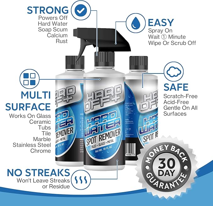Giant Lion Hard Off+ Hard Water Stain and Spot Remover For Bathroom, Shower Doors, Glass, Tile and Metal 16oz