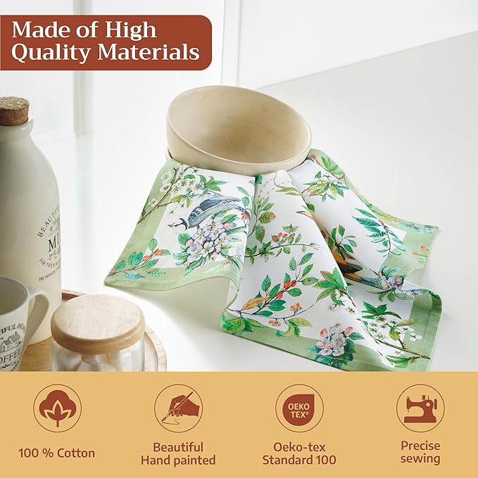 Maison d' Hermine 100% Cotton Cloth Napkins Set of 4 Everyday Reusable Square Napkins Cloth Washable Dinner Party Wedding Restaurant Hotel Kitchen Spring Summer (Mesange, 18" x 18")
