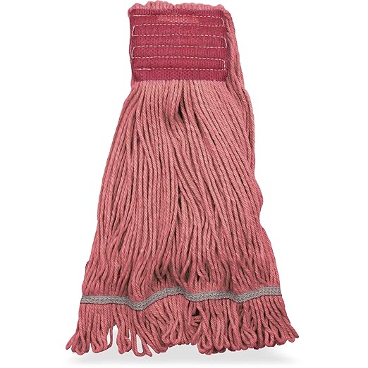 SPARTA Flo-Pac Cotton Mop Head, Loop-Ended, Wide Band with 5" Red Band for Organized Cleaning, Large, Red