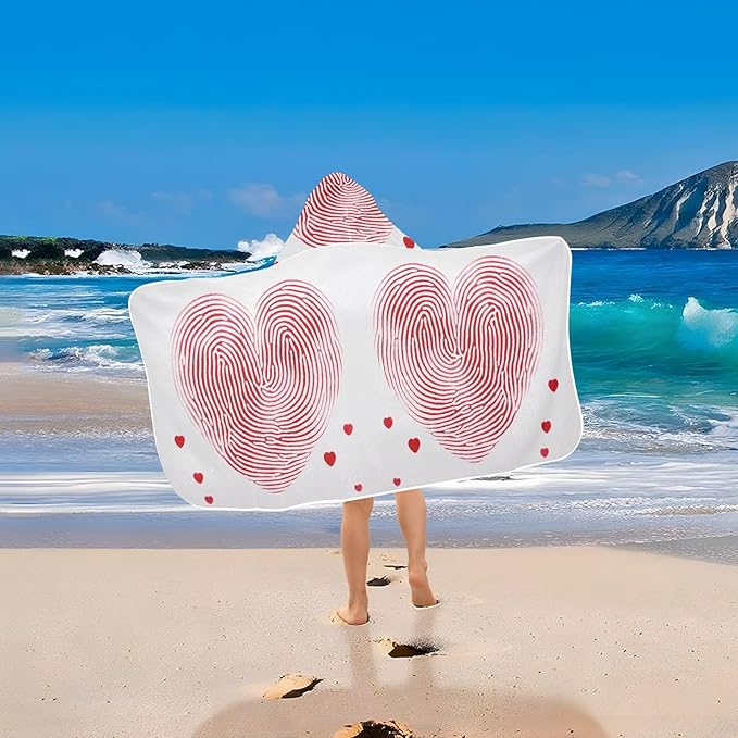 Hooded Towel for Kids Red Hearts Beach Wrap Bath Towels 50x23.5in