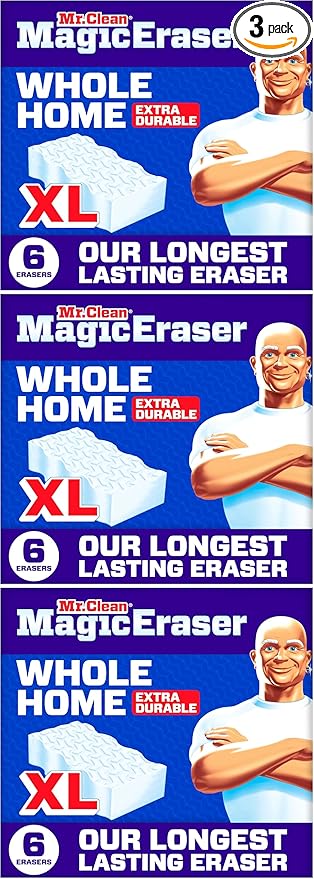 Mr. Clean Magic Eraser Sponge, All Purpose Cleaner, Long Lasting Cleaning Scrubber, Wall, Sneaker, Oven, Kitchen, Bathroom Cleaner, Shower Cleaning Supplies, Whole Home Extra Durable XL, 6ct