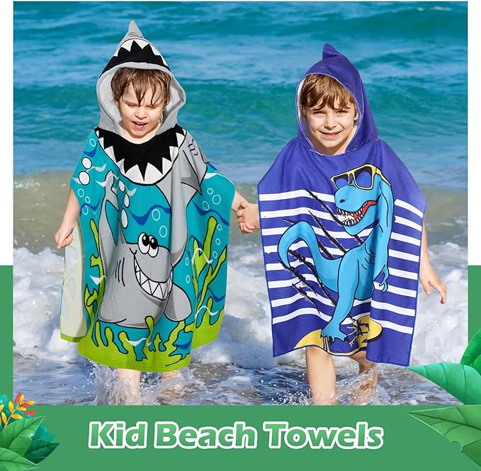 Oudain 6 Pcs Kids Hooded Bath Towel with Hood Microfiber Beach Baby Pool Beach Towel for Boy Girls Toddler Kids