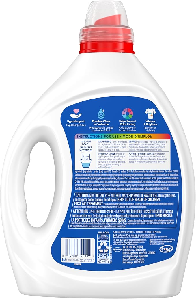 Persil Free & Sensitive Laundry Detergent Liquid, 82.5 Fl Oz, 110 Loads, Ultra Concentrated Laundry Soap, Unscented & Hypoallergenic for Sensitive Skin, All Water Temperatures, HE Safe