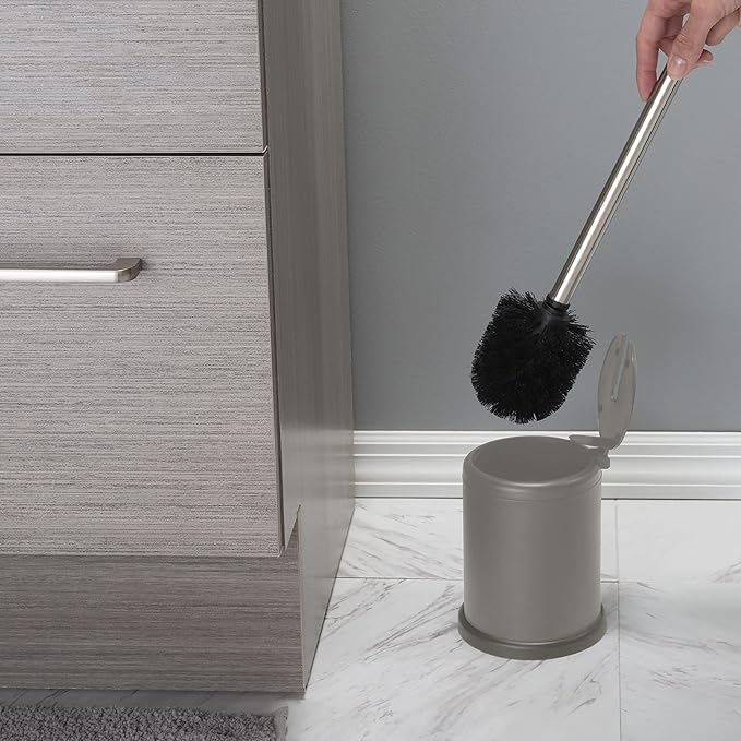 Bath Bliss Toilet Brush and Holder | Self Closing Lid | 360 Degree Brush Head | Bathroom Cleaning | Compact Size | Storage and Organization | Matte Grey
