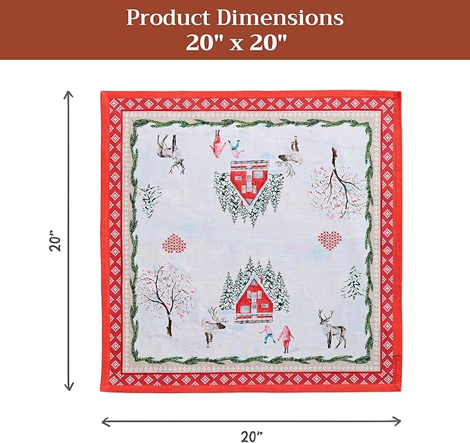 Maison d' Hermine Cloth Napkins Set of 4 100% Cotton for Thanksgiving Christmas Decorations Everyday Reusable Square Fall Napkins Cloth Washable Dinner Party (Rural Christmas, 20"x20")
