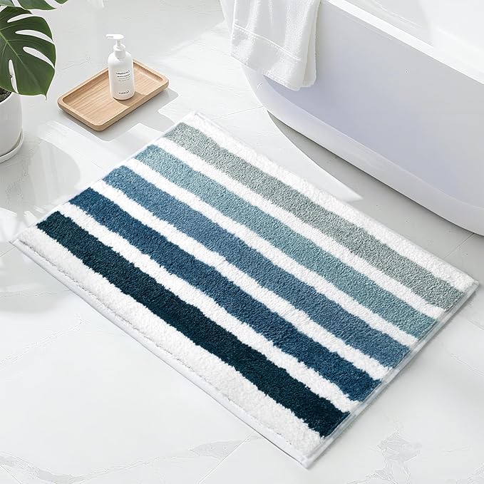 Sunlit Ombre Blue Bathroom Rug Nautical Bath Mat for Bathroom Non Slip 30"x20" Blue and White