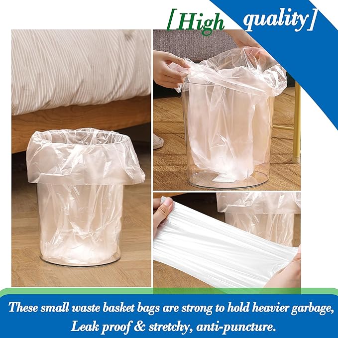 10 Gallon 60pcs Medium Clear Trash Bags Strong Clear Garbage Bags, Bathroom Trash Can Bin Liners, Plastic Bags for Office Home Kitchen, Waste Basket Liner, Fit 30 Liter, 10 Gal(10G60-Clear)