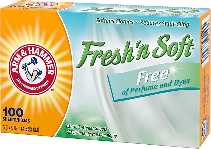 Arm & Hammer Fabric Softener Sheets, Free of Perfumes and Dyes, 100 Count, (Pack of 2)
