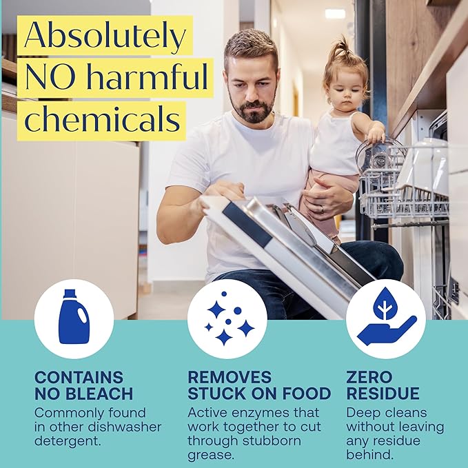 Fab Tab 100% Plastic-Free Dishwasher Detergent Tablets, Clean Ingredients, Fragrance Free, No Residue, Powerful Enzyme-Based Dishwasher Pods, 120 Count.