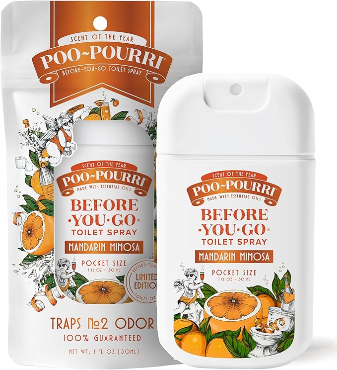 Poo-Pourri Before-You-Go Pocket Toilet Spray, Travel Essentials, Mandarin Mimosa, 1 Fl Oz, Up to 50 Uses, On-The-Go Bathroom Odor Deodorizer with Essential Oils, TSA Approved Size