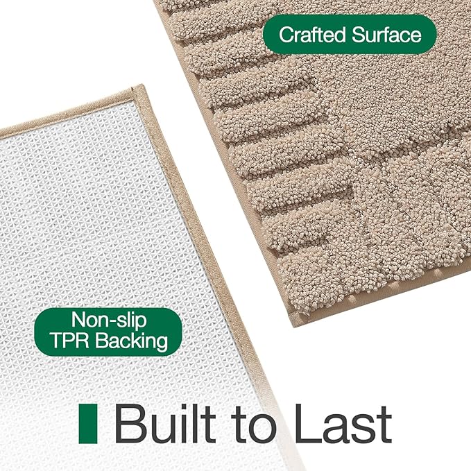 LUMI Bathroom Rugs Non Slip with Rubber Backing, Extra Soft Plush Microfiber Bath Rug Absorbent, Machine Washable Bath Mat Quick Dry for Tub, Shower, Hotel, Beige, 24"x60"