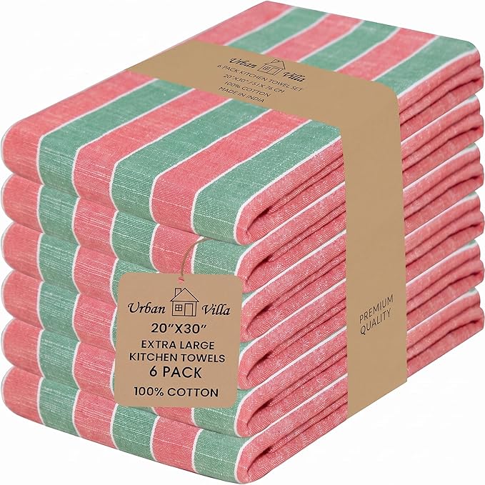 Urban Villa Kitchen Towels Set of 6 Christmas Kitchen Towels 20X30 Inches 100% Cotton Highly Absorbent Kitchen Towels Premium Quality Ultra Soft Mitered Corners KitchenTowels