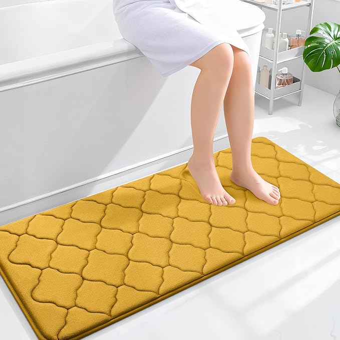 OLANLY Memory Foam Bath Mat Rug 47x20, Ultra Soft and Absorbent Bathroom Rugs, Non-Slip, Comfortable, Machine Washable Bath Carpet for Bathroom Floor, Tub, Shower and Home Decor Accessories, Yellow