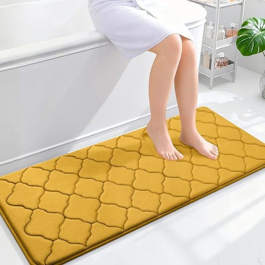 OLANLY Memory Foam Bath Mat Rug 47x20, Ultra Soft and Absorbent Bathroom Rugs, Non-Slip, Comfortable, Machine Washable Bath Carpet for Bathroom Floor, Tub, Shower and Home Decor Accessories, Yellow